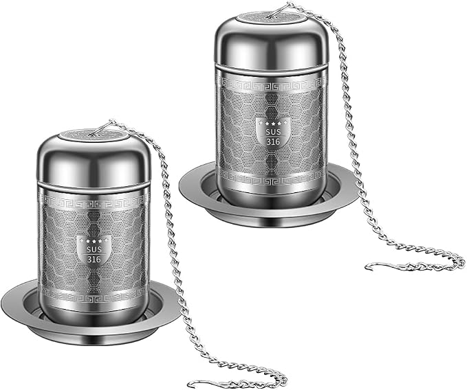 2 Pack 316 Stainless Steel Tea Infuser, Extra Fine Mesh Tea Strainers for Loose Tea, Tea Strainer with Extended Chain Hook, Tea Steeper (2 Pack - Small)