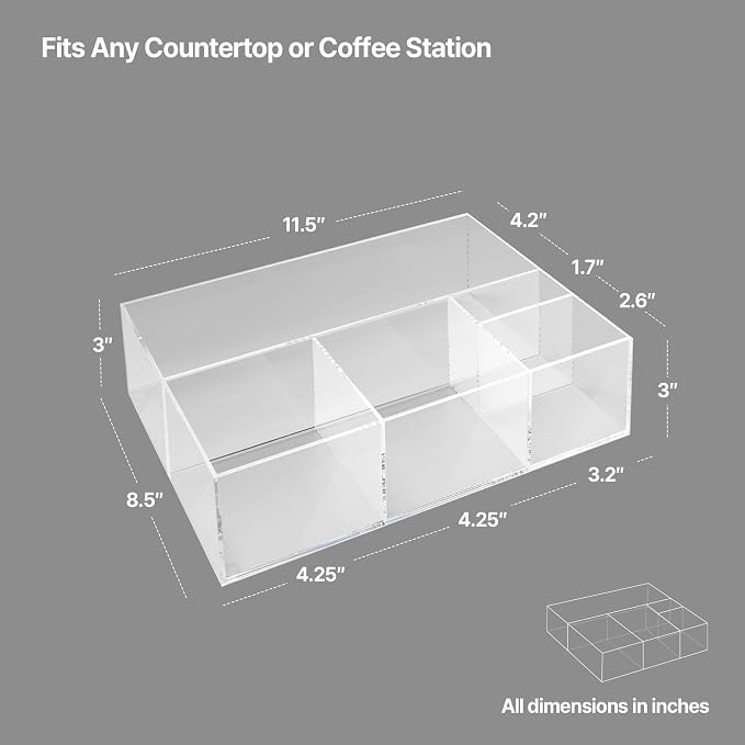Acrylic Coffee Bar Station, Countertop Snack Tea Organizer & Condiment Tray | Syrup, Creamer, Sugar Packets & Tea Bags