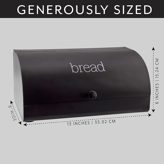 AuldHome Design Farmhouse Black Bread Box; Retro Vintage Style Enamel Countertop Bread Bin