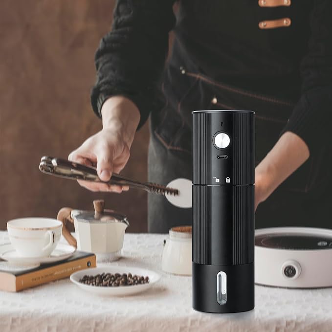 Electric Coffee Grinder Portable Conical Burr Coffee Grinder with 45 Adjustable Settings, Cordless Coffee Burr Grinder for Espresso, Home, Travel, Camping, Office (Black)