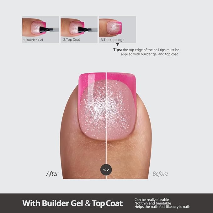 BTArtboxnails XCOATTIPS Pastel French Press On Toenails, S-L Square Cat Eye | Lamp-Curable 4-Week Wear, Salon Quality Value at Home, Natural Nail Look, Easy-to-Apply for Beginners, 150ct Nail Tips Only