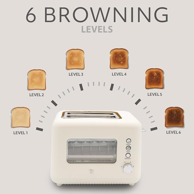 WILLOW Eco Series 2 Slice Toaster with Clear-View Window, 6 Shade Settings, 900W Retro Toaster with Extra Wide Slots, Bagel, Cancel, & Defrost Buttons, Toasters 2 Slice w Crumb Tray for Easy Cleanups