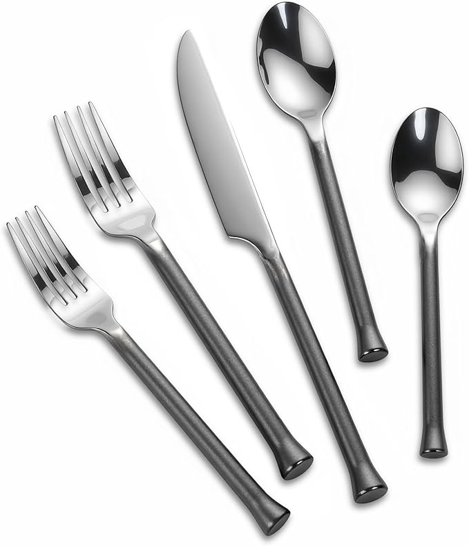 Silverware Set Vintage Black Handle 20 Pieces Service for 4 | Flatware Set Stainless Steel, Mirror Finished Heavy Duty Cutlery Set, Home Hotel Wedding Housewarming Gift, Dishwasher Safe