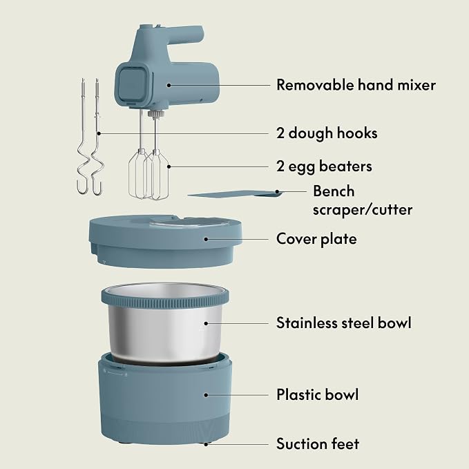 bella 3.5 Qt Hand & Stand Mixer, 2 in 1 Electric Mixer with Bowl, Surf