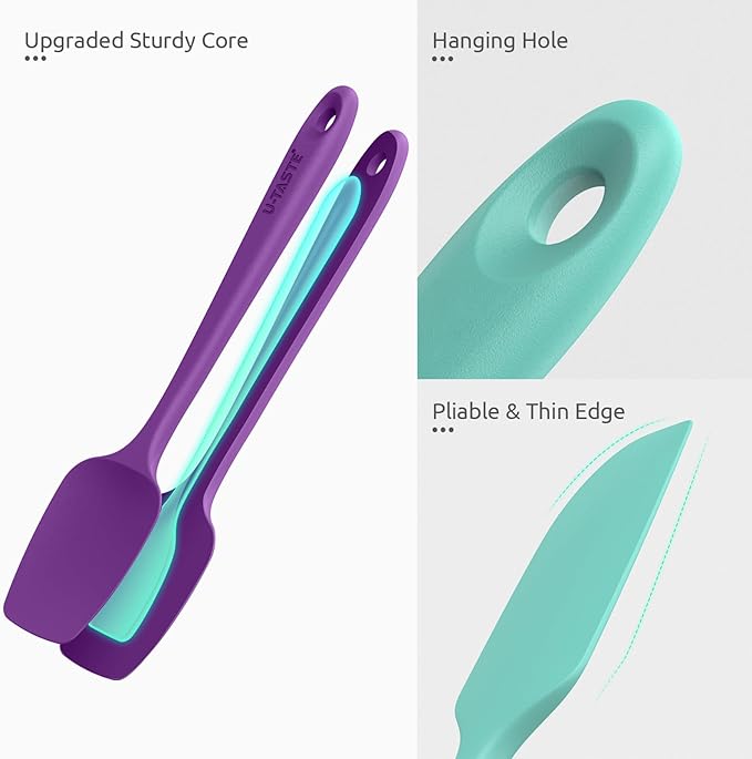 U-Taste Silicone Spatula Set 600°F High Heat Resistant, 4-Pcs, Colorful | Food Grade Hot-Proof Seamless Rubber Scraper, Kitchen Flexible Silicon Cooking Utensil Set, Diswasher Safe Baking Supplies