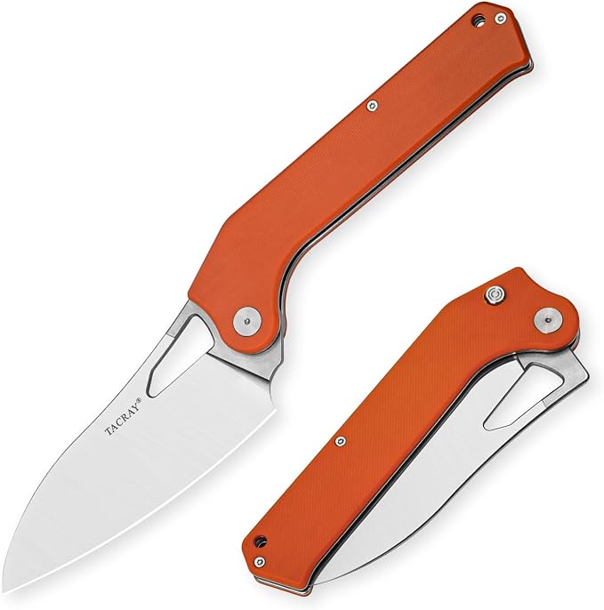 Folding Kitchen Chef Knife, 4.4" Foldable Camping Knife with 10cr15mov Stainless Steel Blade, Anti-skidding and Ergonomic Designed G10 Handle for both Indoor and Outdoor Cooking