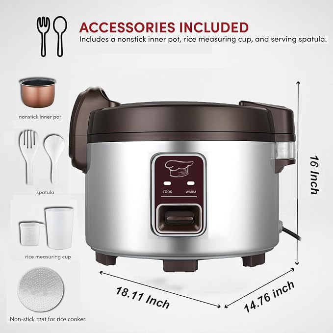 13.8 QT Large Commercial rice cooker 65 cups cooked 32 cups uncooked rice Commercial Electiric Rice Warmer for 18-28 people, with One-Touch Operation