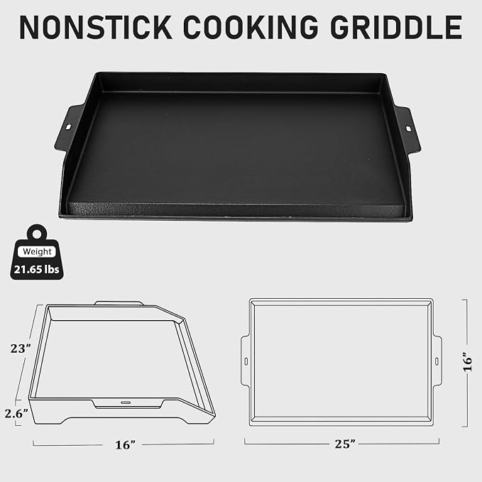 Utheer 25" x 16" Cast Iron Griddle for Gas Grill, Stove Top, Flat Top Pan | Large Universal flat top with high sidewalls and X-ridge for family BBQ, outdoor parties, camping and tailgating meals