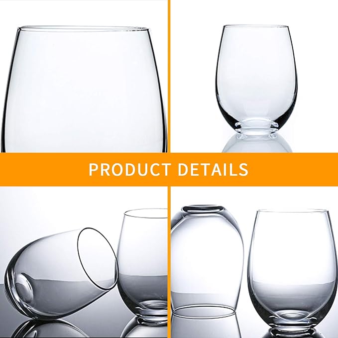 Stemless Wine Glasses 20oz,Red White Wine Glass Set of 8 | Clear, Drinking Glasses with Durable Chip Resistant Rim, Large Wine Glass for Birthday, Wedding, Christmas, Anniversary