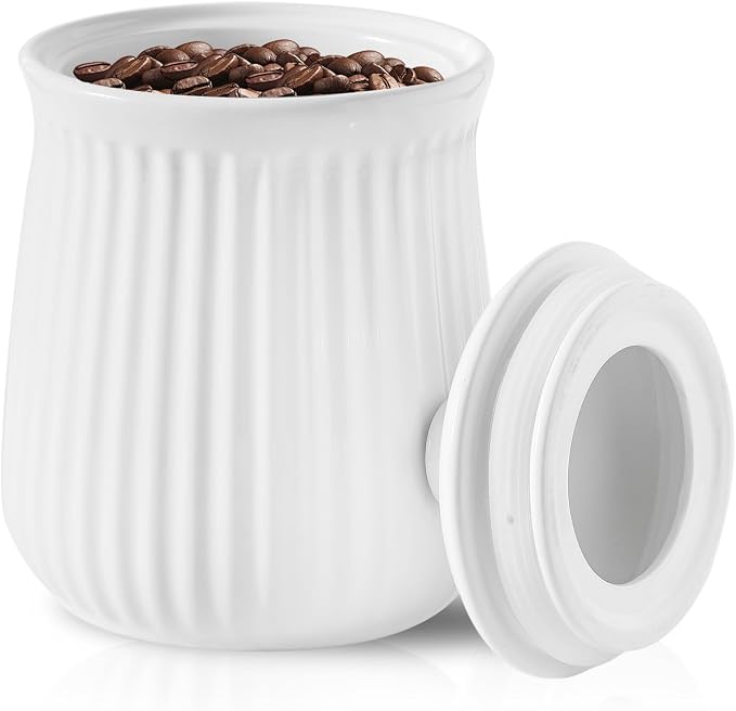 Hasense Food Storage Containers with Lids, 88 oz Ceramic Food Storage Jar, Airtight Cookie Candy Jar for Coffee Beans, Tea-leave, Sugar, Salt, Flour, Spice, Dog Treat Container, Microwaveable, White