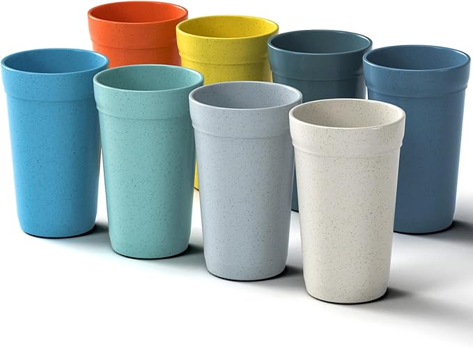 Homestockplus 【Set of 8】 20 Oz Tumbler Cups,Unbreakable Drinking Cups Microwave and Dishwasher Safe BPA Free E-Co Friendly Reusable Cup For Smoothies,Water