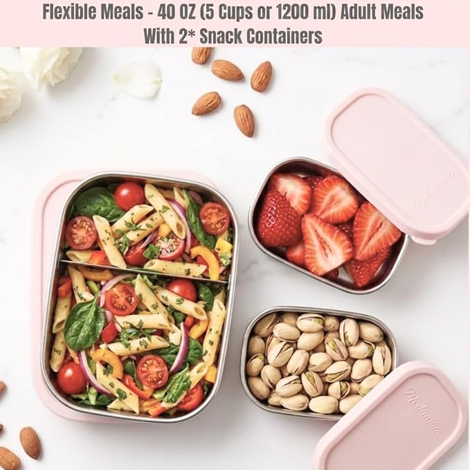 Flexibento Leak Proof Stainless Steel Lunch Box, Pink, 40 OZ