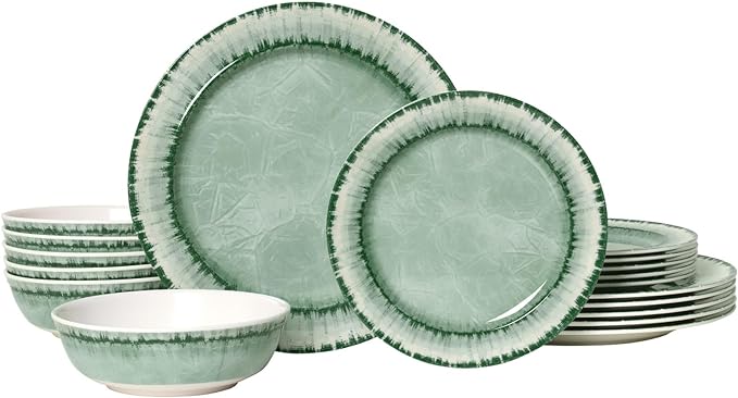 Melamine Dinnerware Set of 18 Pcs Dinner Dishes Set, Lightweight Unbreakable for Indoor and Outdoor Use, BPA Free, Dishwasher Safe, Sage Green
