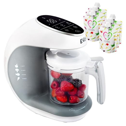 EVLA'S Baby Food Maker, Steamer, Blender, Baby Food Processor for Healthy Homemade Baby Food in Minutes, Touch Screen with 6 Reusable Food Pouches, Baby Registry Essential, White | Blend, Grind, Steam, and Cook Homemade Baby Food, Self Cleaning Machine...