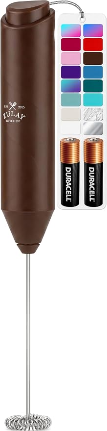 Zulay Kitchen Powerful Milk Frother AA Batteries Included – Ultra Fast Handheld Drink Mixer with Stainless Steel Whisk Stirrer for Coffee, Protein, Matcha & More, Frother Wand Electric Frothmate
