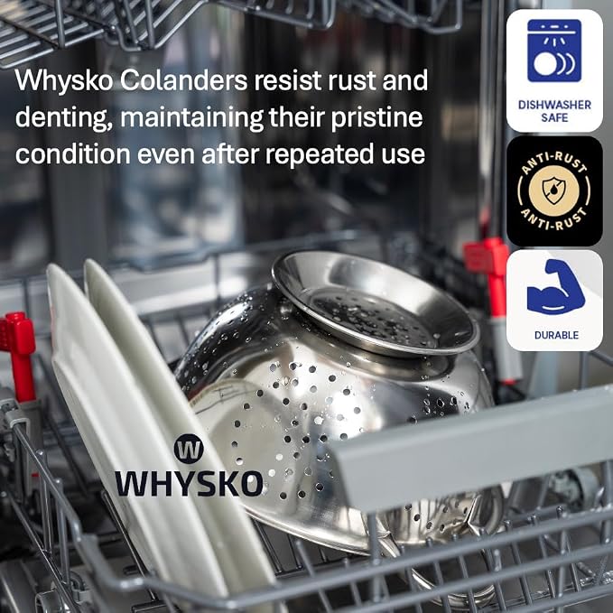 3-Pack Stainless Steel Colander Set, 5, 3 & 1 Qt with Handles | Durable Metal Kitchen Strainers Set with Heat Resistant Handles for Pasta and More, Rustproof and Dishwasher Safe