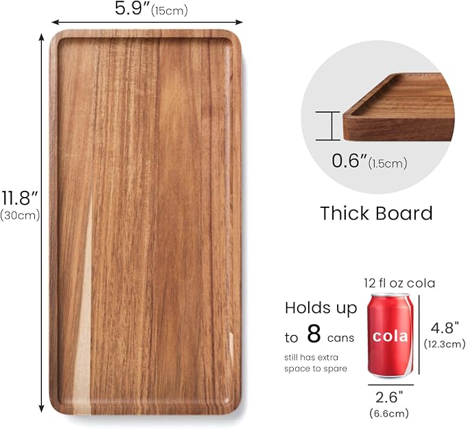 VERTORGAN 2 Pack Acacia Wood Serving Tray,11.8x5.9 Inch Trays,Home Decor | Coffee Table Tray,Living Room Decor,Bar Serving Platter,Party Tray,Charcuterie Board,Cheese Platter, Decorative Wood Tray