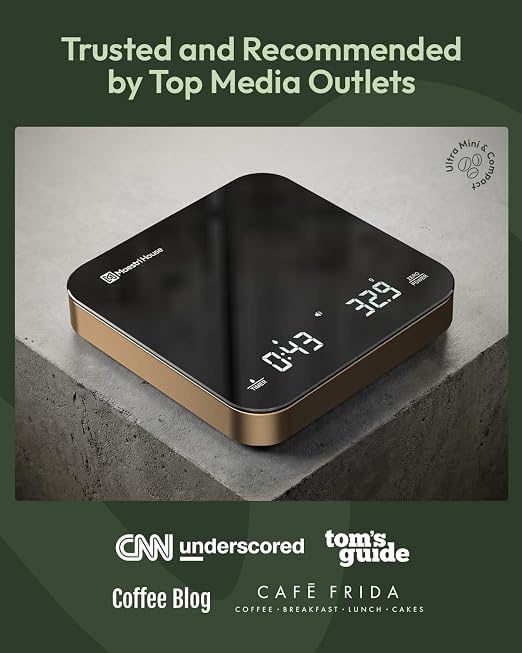 Maestri House S2 Espresso Coffee Scale with Timer 0.1g Precision Shot Scale | USB-C Rechargeable, Dual Timing Modes, 2kg/0.1g Digital Scale with Borosilicate Glass Top for Espresso and Pour-Over Brewing
