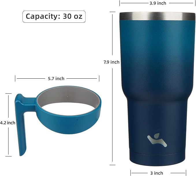 Konokyo 30 oz Tumbler with Handle and Straw, Insulated Travel Mug | Indigo Black; BPA-free, leak-proof tumbler with 2 lids, 2 straws, cup holder fit for coffee, office, travel & daily use