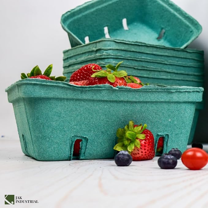 12 Pack Green Molded Pulp Fiber Berry/Produce 1.5 Quart Basket - Large Berry Basket