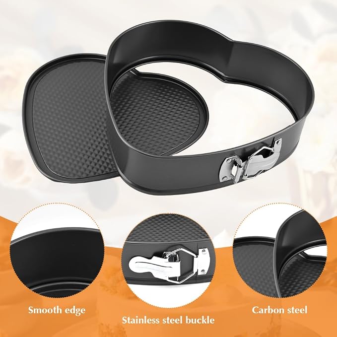Springform Pan Set of 3 (7,8,9 Inch) - Heart Shaped Leakproof Cheesecake Pans with Removable Bottom, Nonstick Carbon Steel Cake Tin for Valentine‘s Day, Anniversary Baking(SIZE:Heart Shape)
