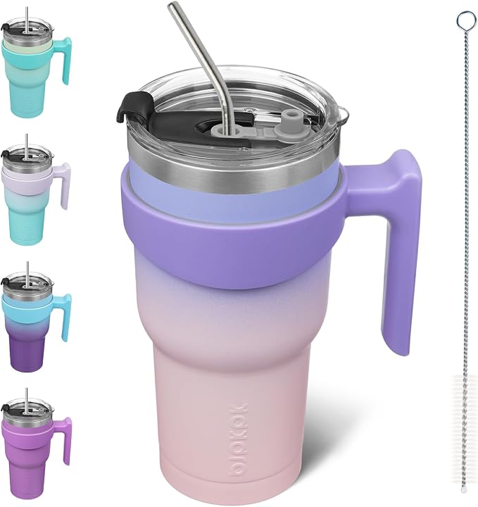 BJPKPK 30 oz Tumbler with Handle & Straw, Insulated Stainless Steel Mug | Double Wall Vacuum, Keeps Hot/Cold, Thermal Cup, BPA Free, Dishwasher Safe, Cupholder Fit, Coffee & Travel, Pastel Sunset