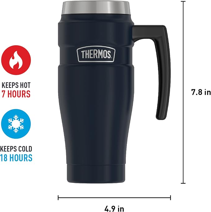 THERMOS Stainless King Vacuum-Insulated Travel Mug with Handle-16oz,Midnight Blue-Thermos Tumbler for Hot&Cold Drinks-Leak&Sweat-Proof Stainless Steel Coffee Mug with Lid for Commuting,(Pack of 4)