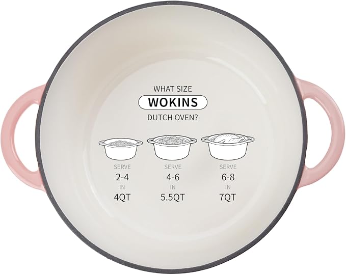7-QT Enameled Cast Iron Round Dutch Oven With Lid,Oven safe,Pink | Large enameled cast iron Dutch oven,Retains moisture,PFAS-free,500°F,sourdough,braising/stews/roasting,Housewarming Gift