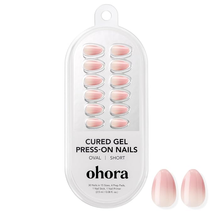 ohora Gel Press On Nails | Pink, Ombre, Short Oval | Cream Rose | Salon-Quality, 100% Real Gel, No UV Lamp, No Glue, Non-Toxic | 15 Sizes, 30 Tips | Long Lasting, press on short