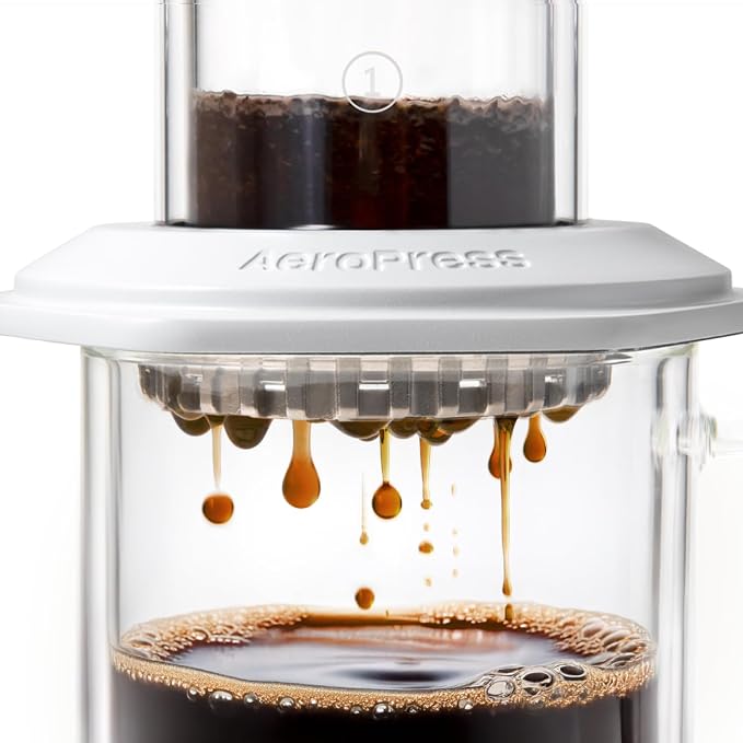 AeroPress Premium Coffee Press, Glass, Stainless Steel & Aluminum, White | Glass, Stainless Steel & Aluminum, All-in-One French Press, Pour-Over & Espresso-Style, Manual Brewer, 2 Min Brew