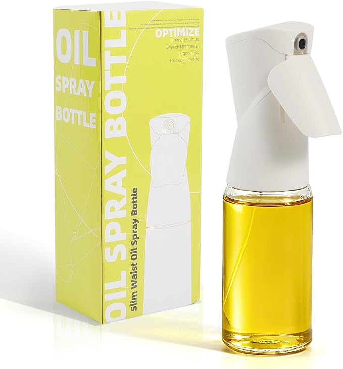 Oil Sprayer for Cooking, Upgraded 7.4oz Olive Oil Sprayer Mister, Large Olive Oil Spray Bottle for Air Fryer, Salads, BBQ & Kitchen, Professional Oil Sprayer with Even Mist（White）