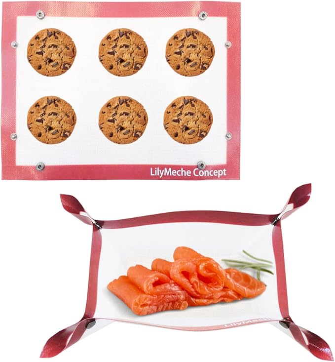 | Silicone Baking Mat with Button | BPA Free Large Nonstick Kitchen Professional Reusable Heat Resistant Baking Half Sheet Bakeware Mats for Cookies, Bread and Pastry(2pc)
