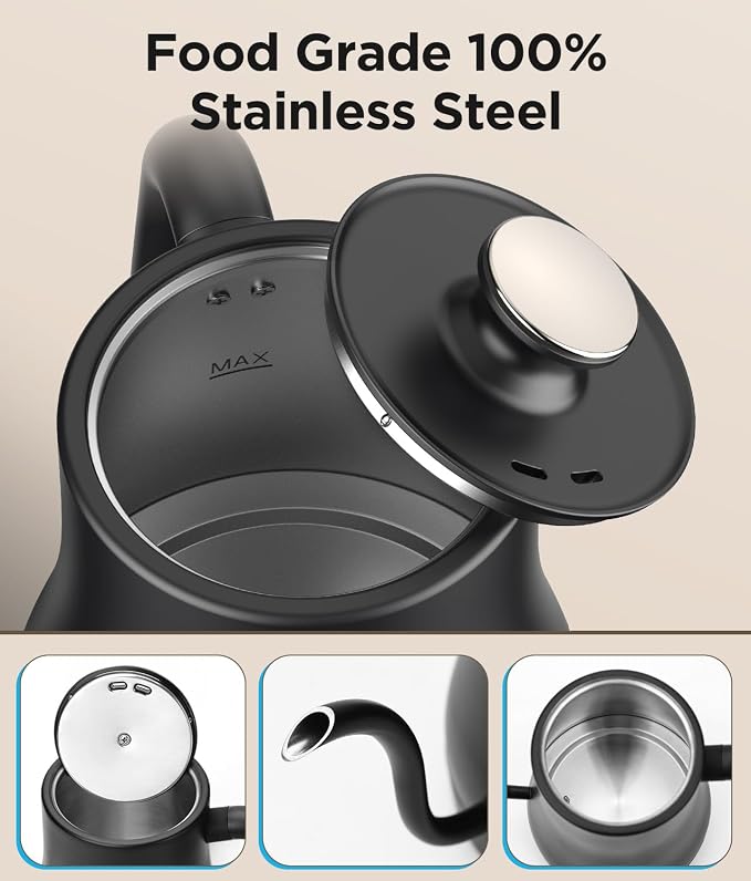KOIOS Gooseneck Electric Kettle, ±1℉ Temp Control, Mute Mode, 4H Keep Warm | 0.8L Pour Over Kettle, 1200W Fast Heating, Stainless Steel, Coffee & Tea Brewing