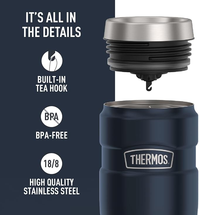 THERMOS Stainless King Stainless Steel Tumbler, 16oz, Midnight Blue | Vacuum-Insulated Coffee Tumbler for Hot & Cold Drinks, For Commuting & Traveling