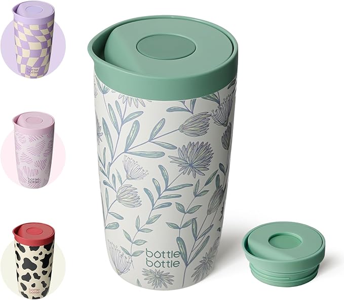 BOTTLE BOTTLE Insulated Coffee Tumbler with Push Button Lid 12oz | Flourishing Flowers,Leakproof,Stainless Steel Travel Mug,Keeps Drinks Hot & Cold for 6 Hours,for Office & On the Go