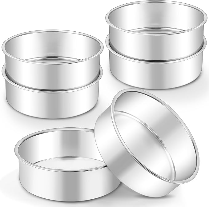 LIANYU 6 Inch Cake Pans Set of 6, Round Layer Cake Tins for Baking | Stainless Steel Round Baking Pan, Bakeware for Oven & Dishwasher, Non Toxic & Heavy Duty