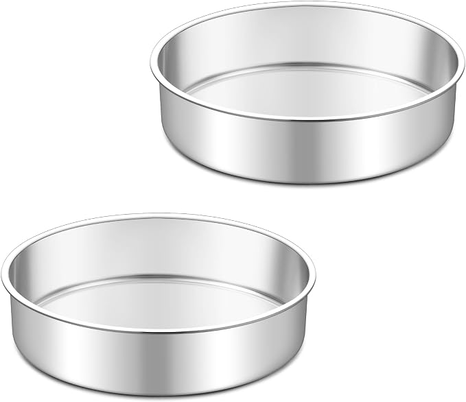TeamFar 7 Inch Cake Pan Set of 2, Stainless Steel Round Cake Baking Pan | Layer Baking Tin for Birthday Wedding, Non-Toxic & Heavy-Duty, Mirror Finish & Leak Proof, Oven & Dishwasher Safe