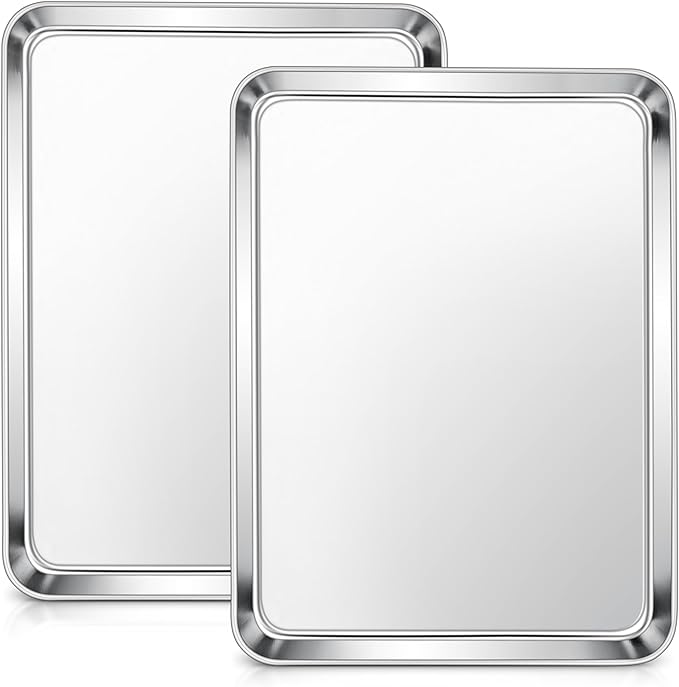 E-far Stainless Steel Baking Sheet Set of 2, 16” x12” x 1” Cookie Sheet Pan | Non-toxic Metal Trays for Oven Baking Cake Cookie, Healthy & Rust Free, Mirror Finish & Dishwasher Safe