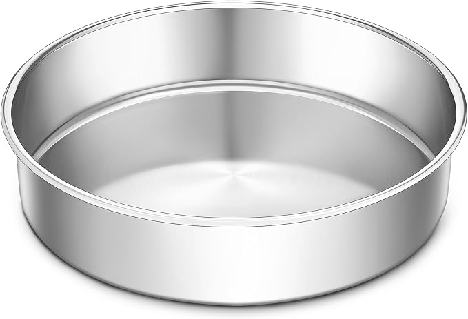 LIANYU Cake Pan 9 Inch Round, Stainless Steel Round Wedding Cake Baking Pan | Metal Birthday Baking Tin Oven Pan for Layer Cake Brownie Lasagna, Leak Proof, Dishwasher & Pot Safe