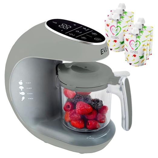 EVLA'S Baby Food Maker, Steamer, Blender, Baby Food Processor for Healthy Homemade Baby Food in Minutes, Touch Screen with 6 Reusable Food Pouches, Baby Registry Essential, Grey | Blend, Grind, Steam, and Cook Homemade Baby Food, Self Cleaning Machine ...