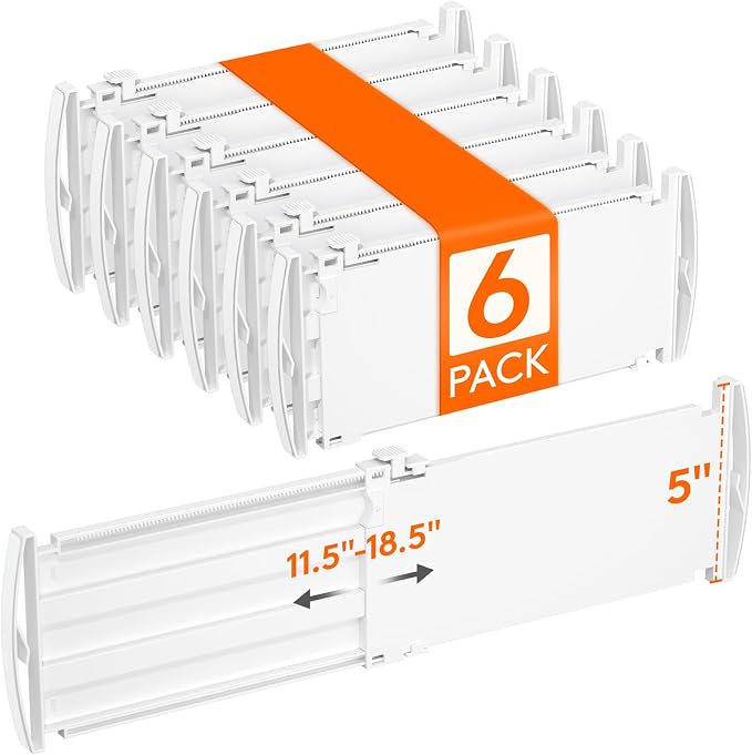 Lifewit 5" Tall Drawer Dividers, Adjustable Deep Drawer Organizer Clothes | 11.5"-18.5" Expandable Plastic Separators for Dresser, Kitchen, Cabinet, Nursery, Office, Socks & Underwear Storage, 6 Pack