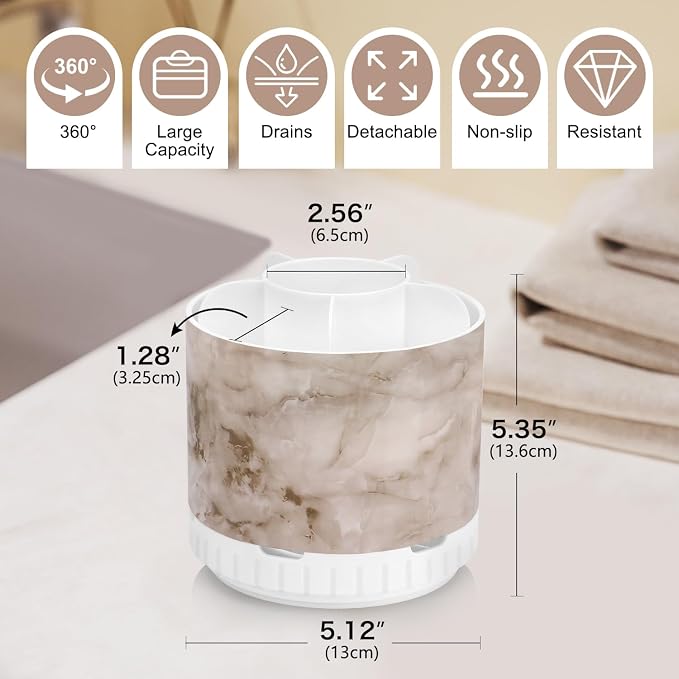 GFWARE Rotating Marble Toothbrush Holder for Bathroom Organizer, Drainage | Detachable 6 Slots Kids Electric Toothbrush and Toothpaste Holder, Bathroom Countertop Sink Storage Caddy, Marble-Look
