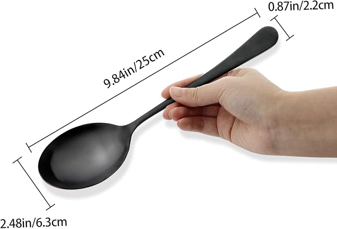 AOOSY Matte Black X-Large Servin Spoons, 6 Pcs 9.8 In Serving Tablespoons | Stainless Steel Solid Serving Spoon for Buffet,Banquet,Flatware, Kitchen Basics Serving Spoon Big Ladle Spoon