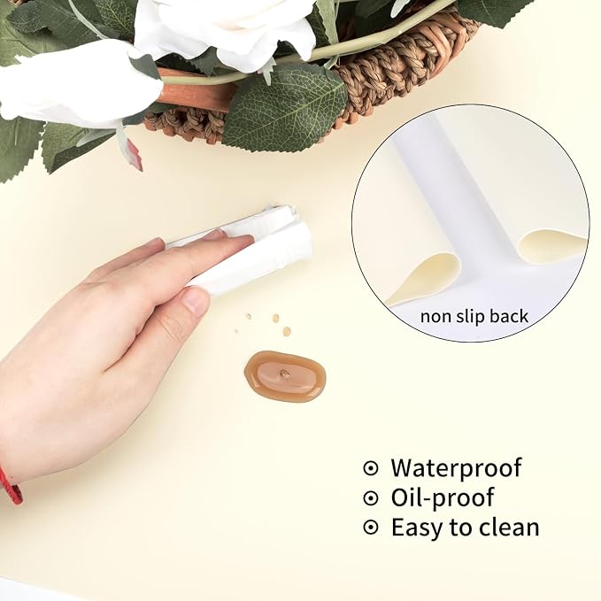 Extra Large Placemat, Food-Grade Flexible Silicone Mat Kids Non-Slip Dinner Placemat Waterproof Heat Insulation Countertop Protector Silicone Pastry Rolling Dough Mats 27.6 x 16''Beige