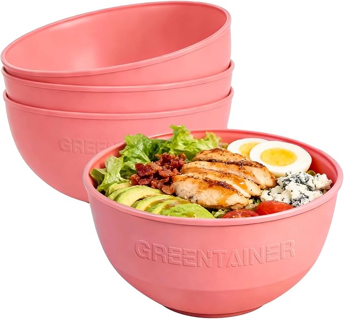 Greentainer 50 Oz Unbreakable Cereal Bowls Set of 4, Microwave and Dishwasher Safe, Reusable Plastic Soup Bowl for Salad, Oatmeal, Rice, Fruit, Snacks, BPA-Free (Pink)