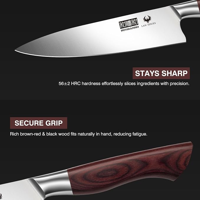 HOSHANHO 3PCS Kitchen Knife Set, Ultra Sharp Chef/Santoku/Paring Knives | Professional Japanese High Carbon Steel Cooking Knife Set with Ergonomic Wood Handle, Ideal Gift for Family and Restaurant