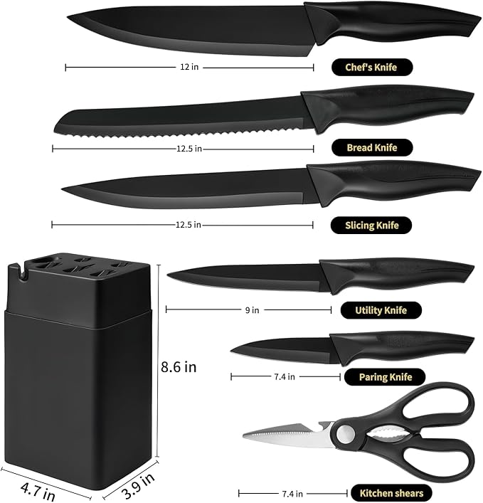 Kitchen Knife Set with Knife Block,7-Piece Kitchen Knife Block Set | Knife Set with Block with Built-In Sharpening Block,Dishwasher Safe,Suitable for kitchens and dining rooms.