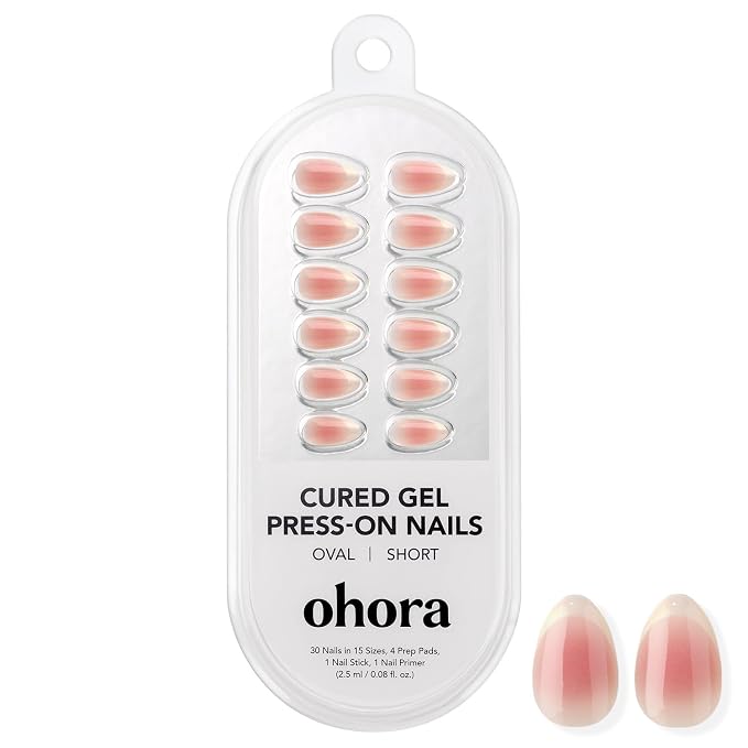 ohora Gel Press On Nails (Blush French) | Short Oval, French Ombre, Pink | 100% Real Gel, No UV Lamp, No Glue, Non-Toxic | 15 Sizes, 30 Tips | 14-Day Waterproof, Beginner Friendly | Salon-Quality, 100% Real Gel, No UV Lamp, No Glue, Non-Toxic | 15 Size...