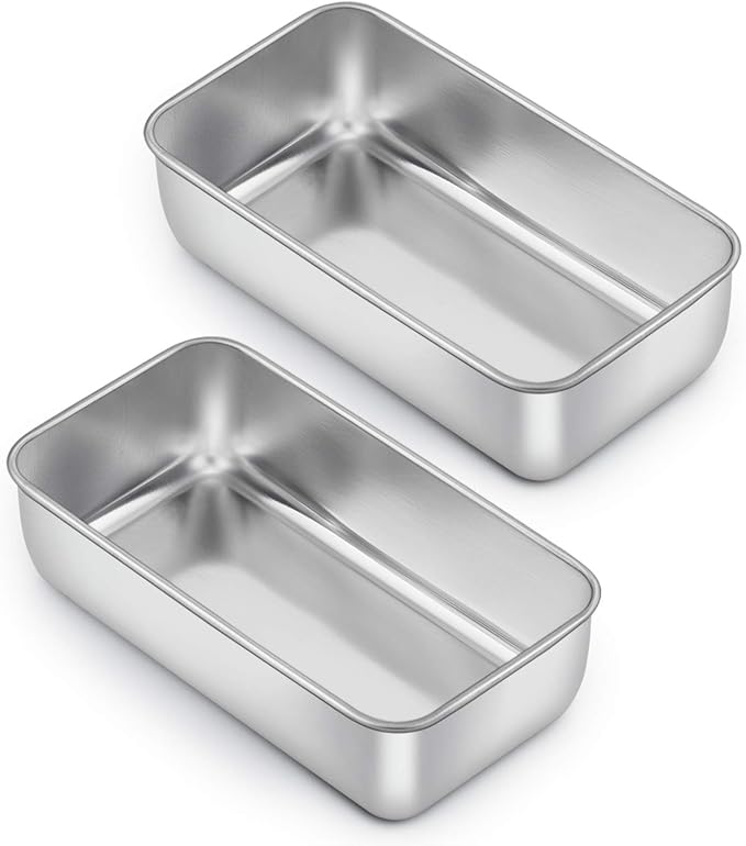 E-far Loaf Pan for Baking Bread, 9 x 5 Inch Stainless Steel Bread Pan, 2PCS | Non-Toxic Bread Tins for Homemade Banana Cake Meatloaf Brownies, Healthy & Easy Release, Dishwasher Safe