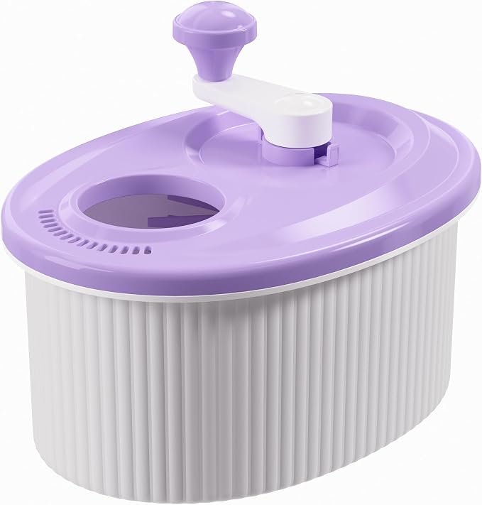 JOYMOOP Fruit Washer Spinner, Fruit Cleaner Spinner with Crank Handle, Hands-Free Fruit & Vegetable Washing Bowl, Manual Fruit Scrubber, Light Lavender